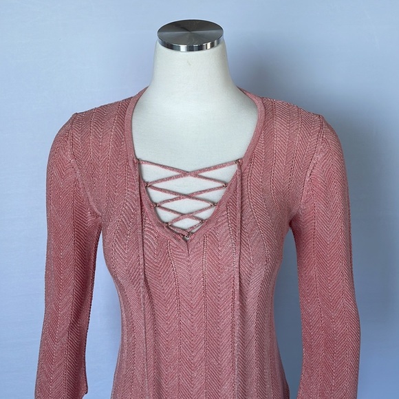 WHBM Salmon Pink Shimmer Knit Top X Small - Picture 6 of 13